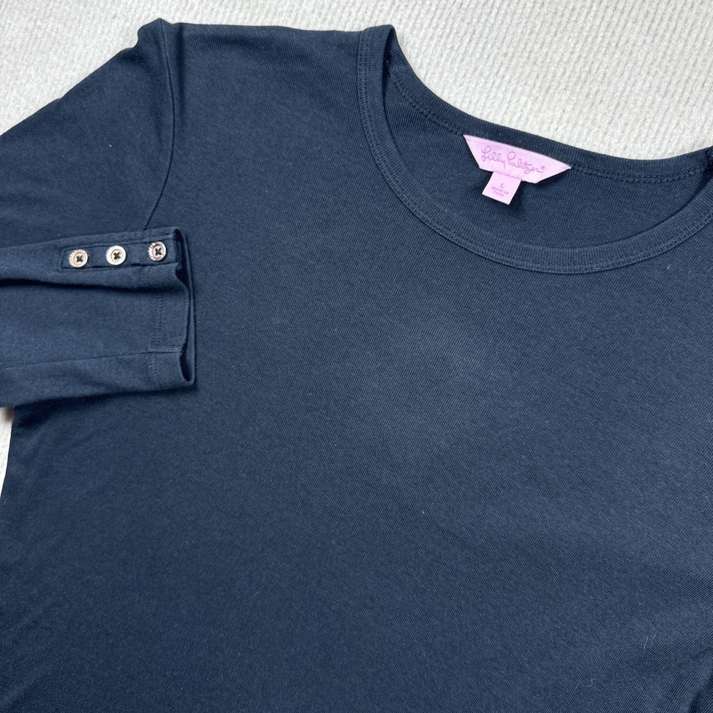 Lilly Pulitzer Long Sleeve Round Neck Top T- Shirt Cotton Blend Large‎ Black
